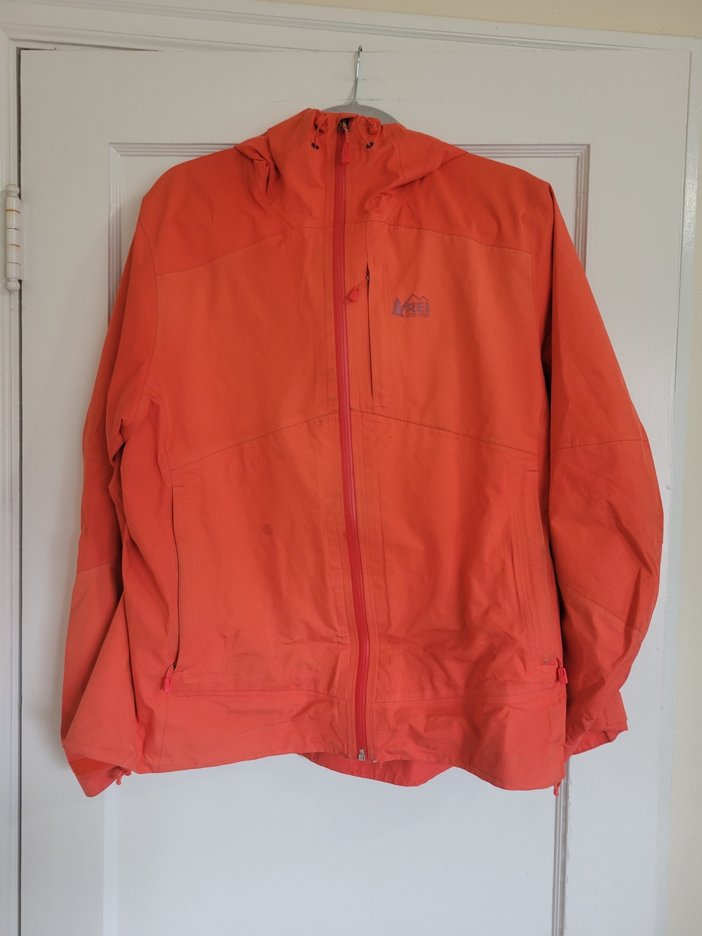 REI Womens XL Orange Hooded Waterproof Shell Jacket